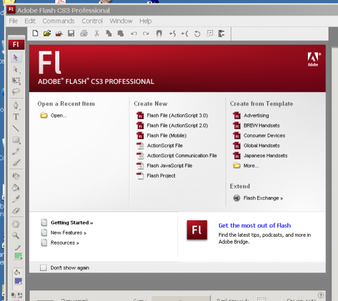 Fichier:Ecran d'accueil de Flash CS3.png