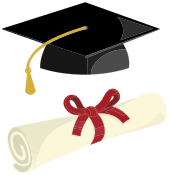 Clipart représentant un chapeau et un diplôme.
