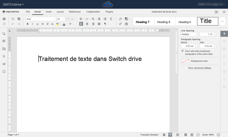 Fichier:Traitement de texte avec WebOffice en Switchdrive.png