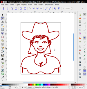 Simplified cowgirl (Simplified drawing, removed nodes, selected subpath, added nodes, transformed to straight lines (except some of the hair)