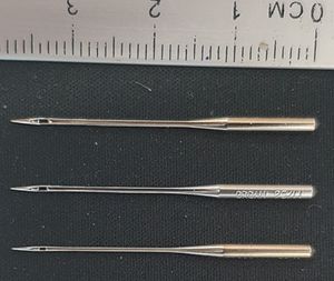 Standard embroidery needles (top=90, middle=75, bottom=60)