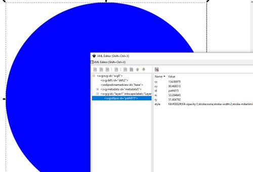XML editor view of the ellipse