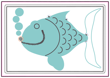 Poisson monochrome avec des lignes qui ajoutent des points, format A4 avec Ink/Stitch.