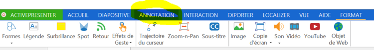 Ruban d'Active Presenter - Onglet Annotation