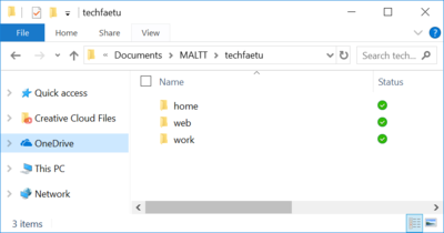 Dossiers espaces du serveur tecfaetu dans File Explorer (Windows 10)
