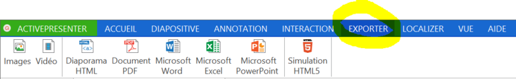 Ruban d'Active Presenter - Onglet Exporter
