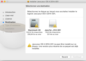 Capture écran Installation Java 6+ MacOS