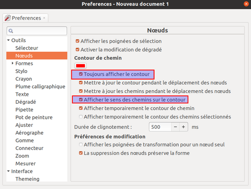 Préférences Noeuds à régler dans InkScape 1.0