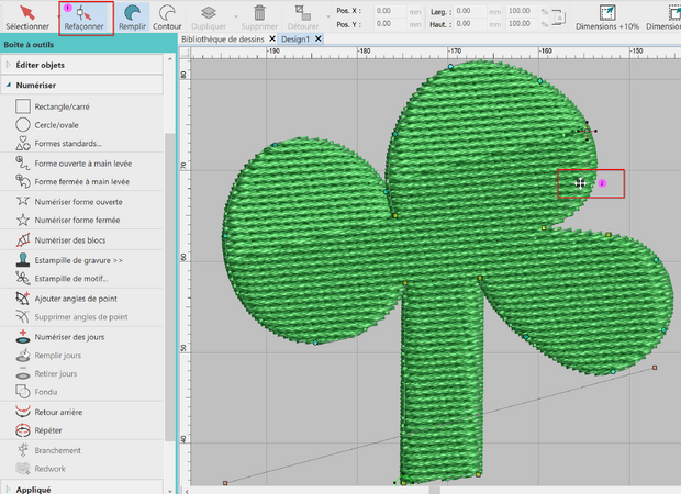 Le résultat peu réussi peut être modifié avec l'outil "Refaçonner".