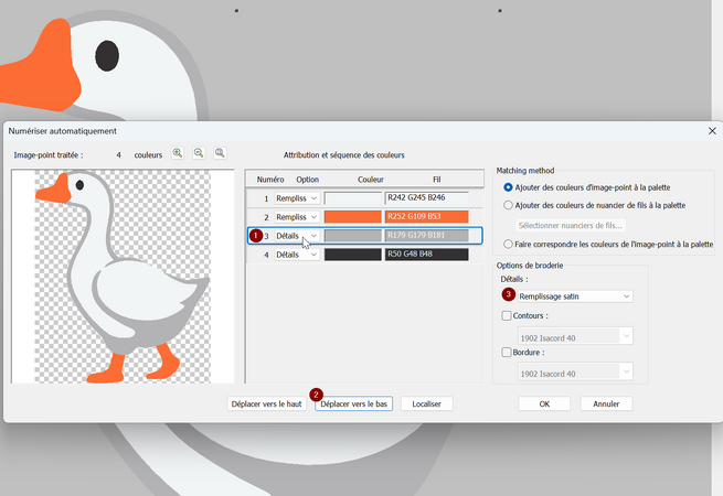 Choix du remplissage selon couleur dans Hatch 3