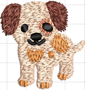 Numérisé avec Hatch 3 : tatami irrégulier. Les tâches (sauf la demi-lune) suivent l'orientation de la couture.