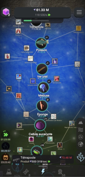 Partie de l'Arbre de vie - Capture d'écran du jeu sur iOS.