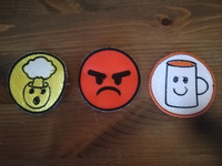 Trio de badges "explosion", "rage", "tasse de café"