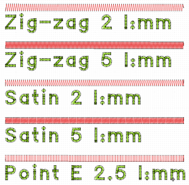 Types ZigZag, satin et « E », densités variables (2 à 5 lignes/mm)