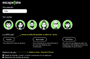 Capture d'écran de l'interface du jeu vidéo pédagogique Escape Fake 2