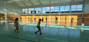 Image anonymisée d'enfants jouant au badminton