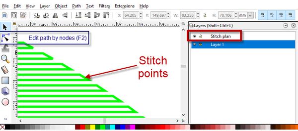 InkStitch, Stitch Plan. This information will be used to create the embroidery files